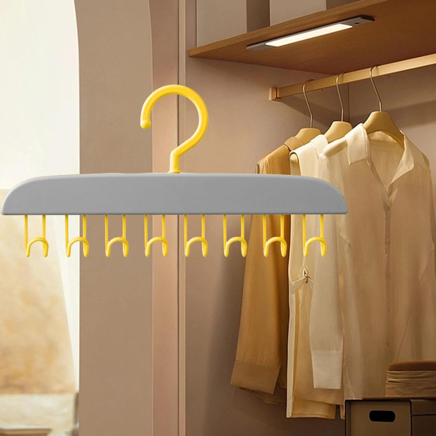 Plastic Organizer Hanger 360 Degree Rotatable Clothes Multifunctional With 8 Hooks Heavy Duty Clothing Tank Top Belt Towel Drying Rack Holder (1 Pc)