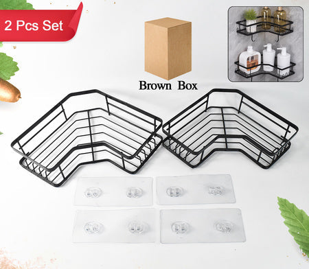 Iron Coating Self-adhesive Corner Shelf Organizer (2 Pc)