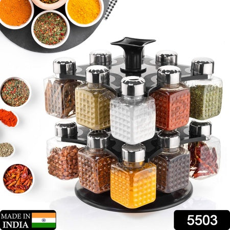 All New Square 16 Bottle Design 360 Degree Revolving Spice Rack Container Condiment Pieces Set Square Small Container