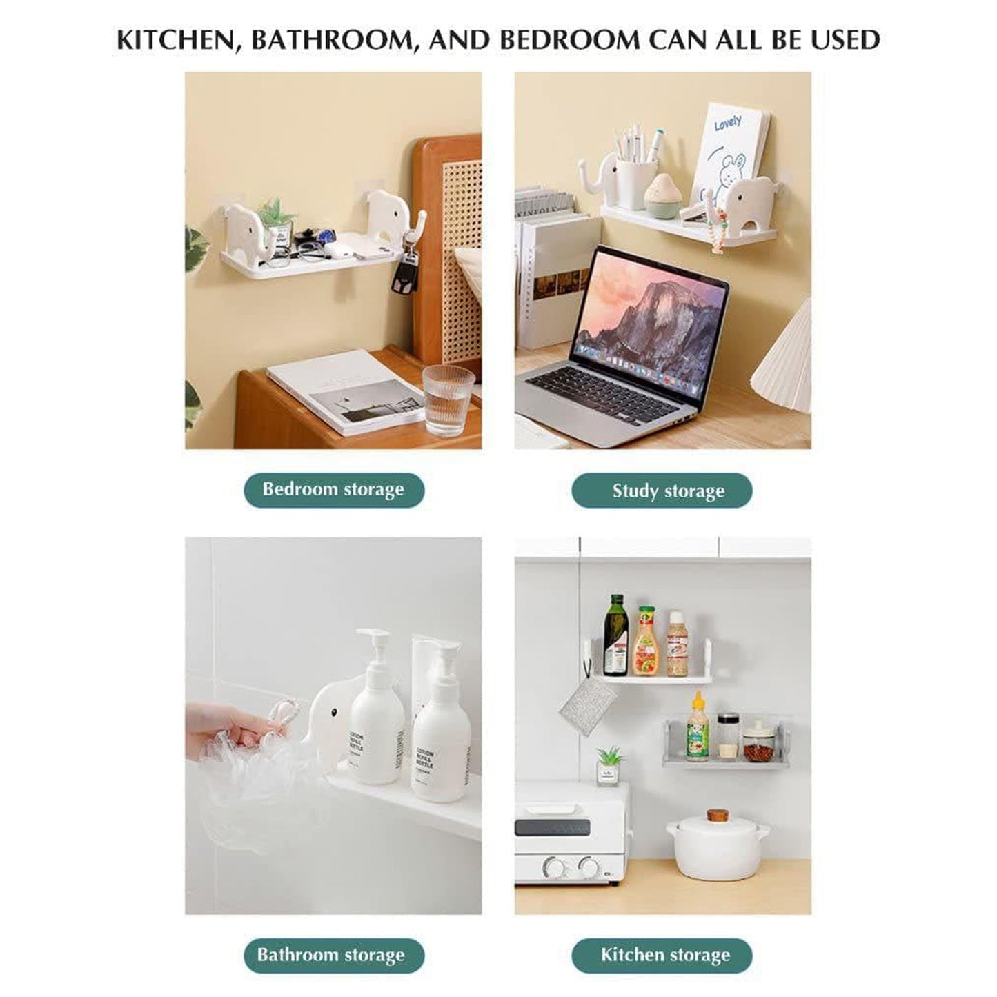 Multifunctional Elephant Shaped Storage Shelf No Punching Wall Mounted Mini Storage Rack Creative Cute Elephant Shelf Organizer For Kitchen Bathroom Bedroom Study