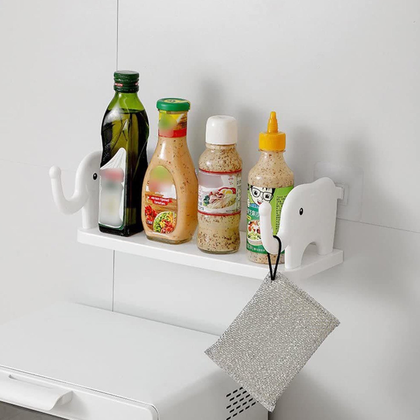 Multifunctional Elephant Shaped Storage Shelf No Punching Wall Mounted Mini Storage Rack Creative Cute Elephant Shelf Organizer For Kitchen Bathroom Bedroom Study