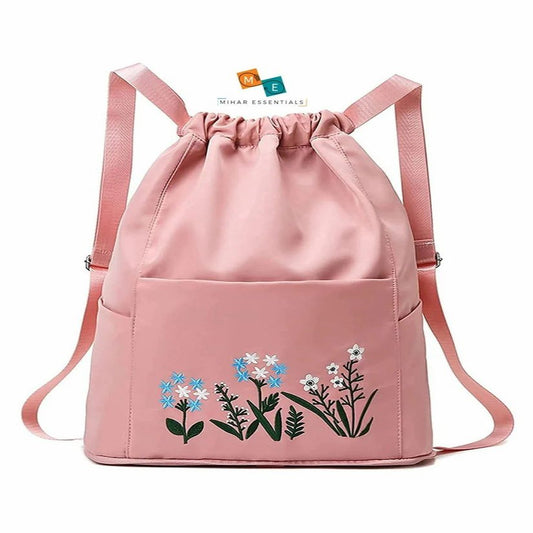 Polyester Printed Pink Flower Print Bag, Size/Dimension: 14*9 Inch