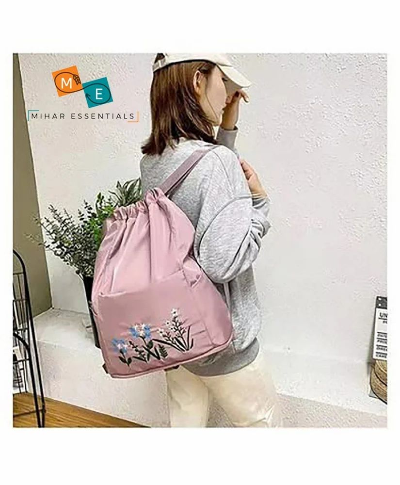 Polyester Printed Pink Flower Print Bag, Size/Dimension: 14*9 Inch