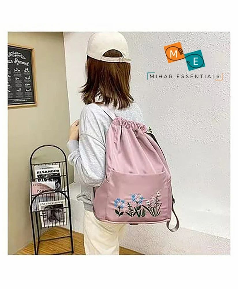 Polyester Printed Pink Flower Print Bag, Size/Dimension: 14*9 Inch