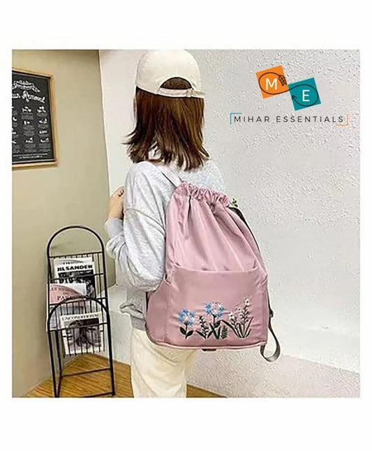 Polyester Printed Pink Flower Print Bag, Size/Dimension: 14*9 Inch