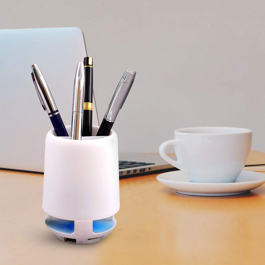 Multifunctional 4 Compartment Pen Holder With Bluetooth Speaker 5 W Bluetooth Speaker Laptop  Desk Speaker  Table Lamp  Night Lamp Smart Color Changing Pen Stand Wireless Bluetooth Speaker