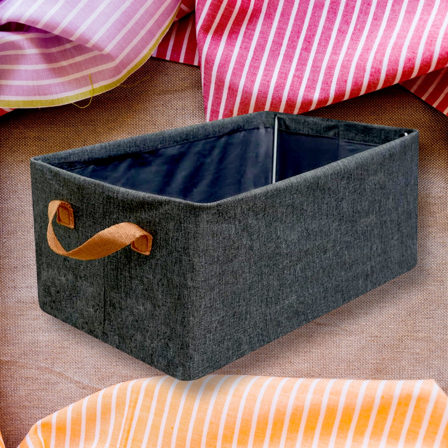 Foldable Storage Box With Lid And Handles Cotton And Linen Storage Bins And Baskets Organizer For Nursery Closet Bedroom Home (45 Cm)