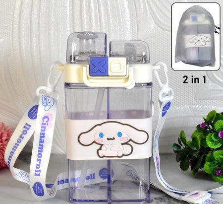 2in1 Dual Compartment Water Bottle With Straw And Adjustable Shoulder Straps (1 Pc  Multi Color)