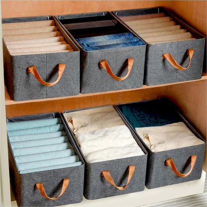 Foldable Storage Box With Lid And Handles Cotton And Linen Storage Bins And Baskets Organizer For Nursery Closet Bedroom Home (45 Cm)