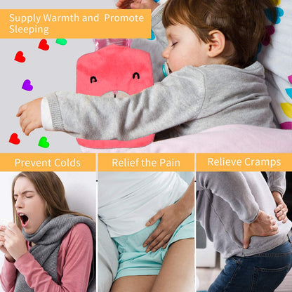 Pink Small Hot Water Bag With Cover For Pain Relief Neck Shoulder Pain And Hand Feet Warmer Menstrual Cramps.