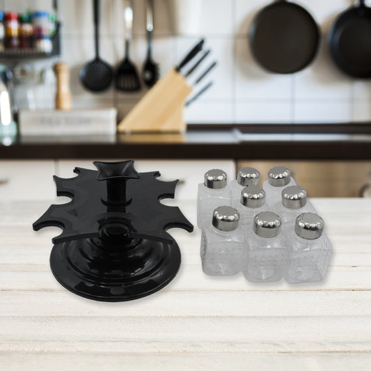 All New Square 8 Bottle Design 360 Degree Revolving Spice Rack Container Condiment Pieces Set Square Small Container