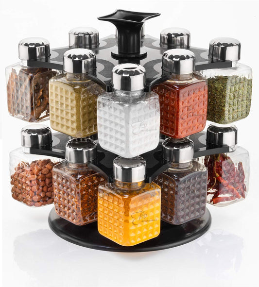 All New Square 16 Bottle Design 360 Degree Revolving Spice Rack Container Condiment Pieces Set Square Small Container