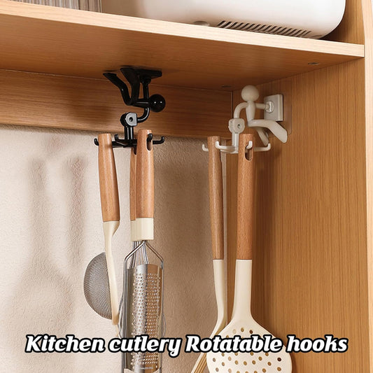 Degree Rotating Figure 6 Claw Kitchen Utensils Holder Hook Organizerkitchen Rack Non-punching And Trace Sticky Hook For Bathroom Door Wall White (1 Pc )