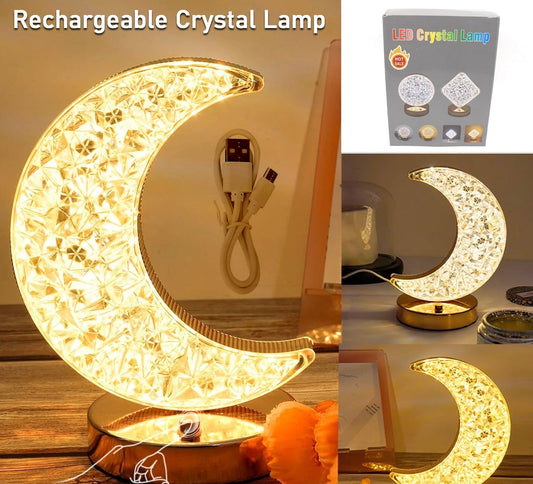Crystal Table Lamp  Moon Shape Touch Control Lamp With 3 Color  Metal Bedside Lamp For Kids Bedroom Romantic Desktop Nightstand  Stepless Dimming Usb Charging Touch Night Light