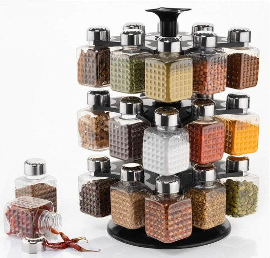 All New Square 24 Bottle Design 360 Degree Revolving Spice Rack Container Condiment Pieces Set Square Small Container