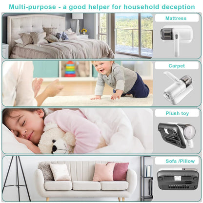 Powerful Suction Portable Handheld Vacuum Cleaner - Low Noise Vacuum Cleaner For Bed - Cordless Vacuum Cleaner For Car Seat Crevices Pillows Mattresses Sofas Wireless Anti Dust And Mite Cleaner