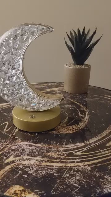 Crystal Table Lamp  Moon Shape Touch Control Lamp With 3 Color  Metal Bedside Lamp For Kids Bedroom Romantic Desktop Nightstand  Stepless Dimming Usb Charging Touch Night Light