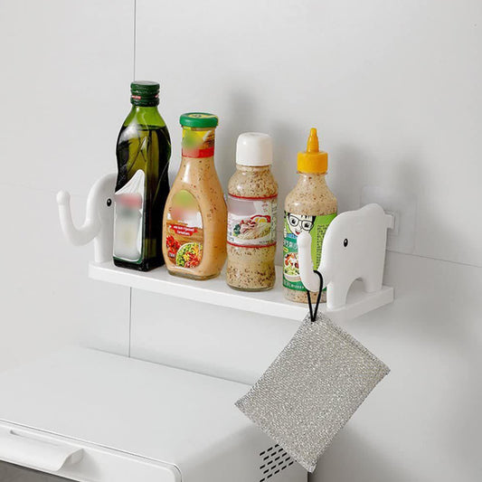 Multifunctional  Elephant Shaped Storage Shelf No Punching Wall Mounted Mini Storage Rack Creative Cute Elephant Shelf Organizer For Kitchen Bathroom Bedroom Study