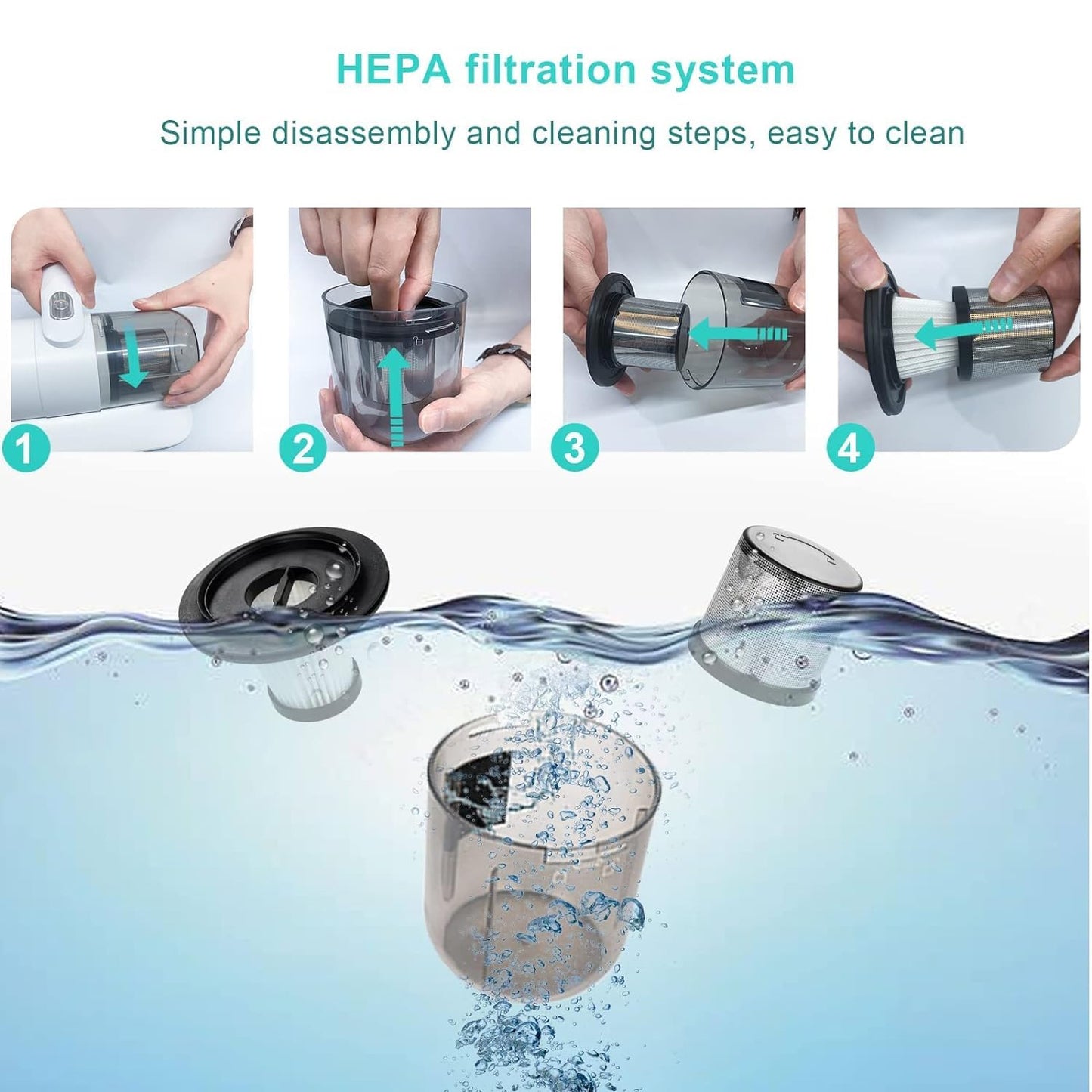 Powerful Suction Portable Handheld Vacuum Cleaner - Low Noise Vacuum Cleaner For Bed - Cordless Vacuum Cleaner For Car Seat Crevices Pillows Mattresses Sofas Wireless Anti Dust And Mite Cleaner