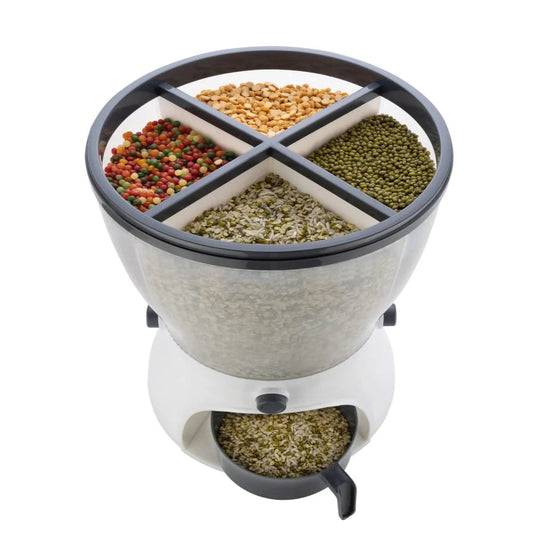 Rice Dispenser 4 Grid Rotatable Food Grain Storage Container Dry Food Fruit Box for Home Kitchen