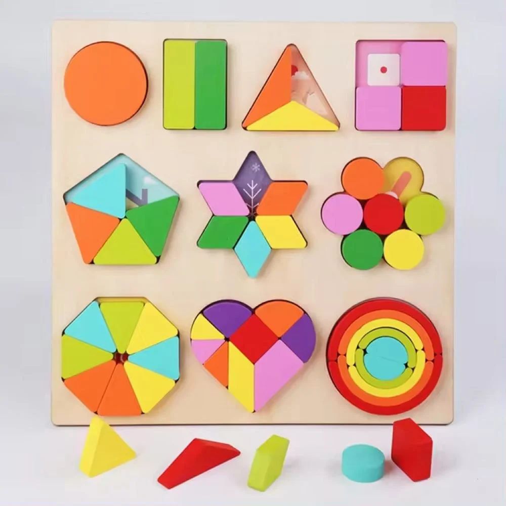 Multicolor Wooden Shapes Puzzle Learning Toy, Montessori Game Educational Toys, 4-6 Yrs