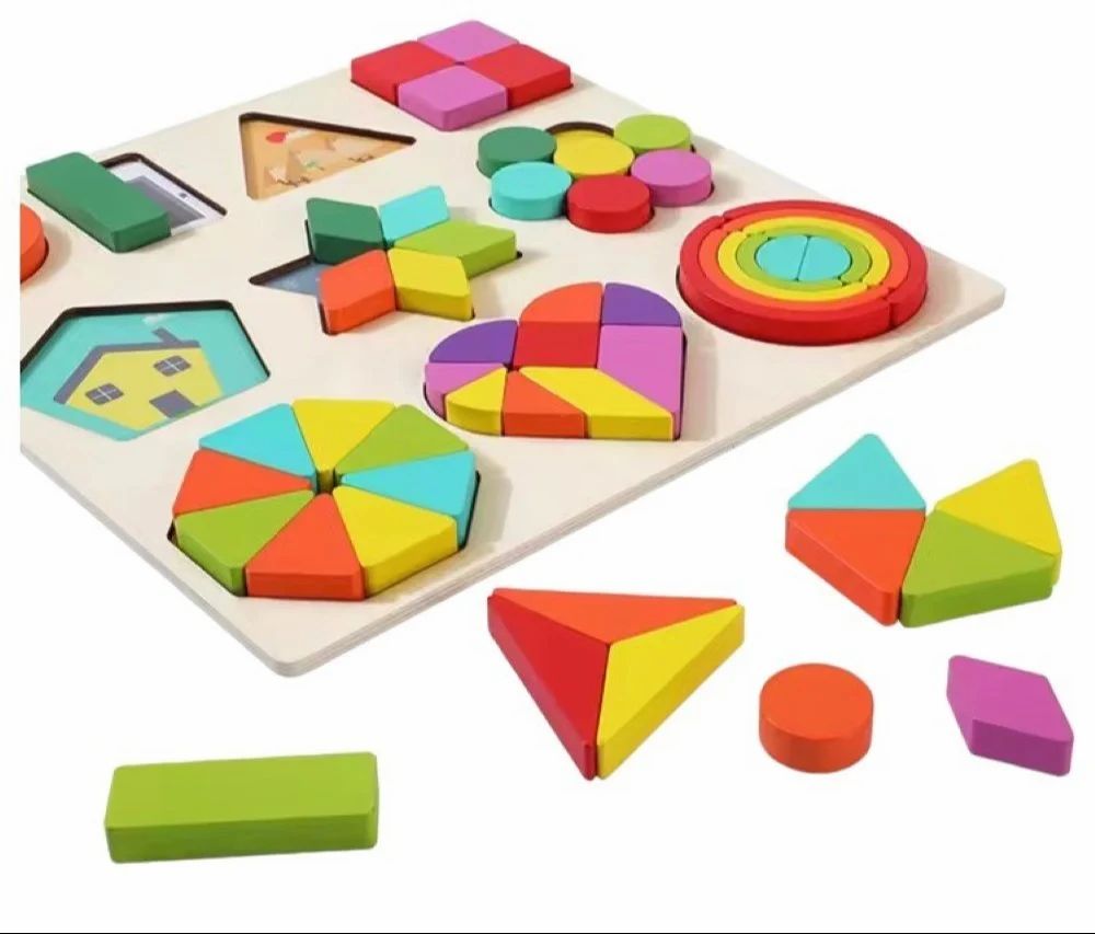 Multicolor Wooden Shapes Puzzle Learning Toy, Montessori Game Educational Toys, 4-6 Yrs