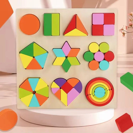 Multicolor Wooden Shapes Puzzle Learning Toy, Montessori Game Educational Toys, 4-6 Yrs