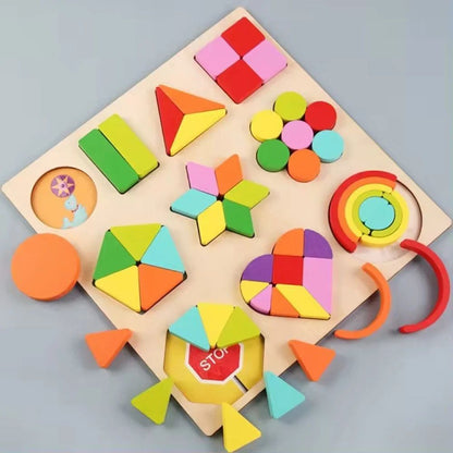 Multicolor Wooden Shapes Puzzle Learning Toy, Montessori Game Educational Toys, 4-6 Yrs