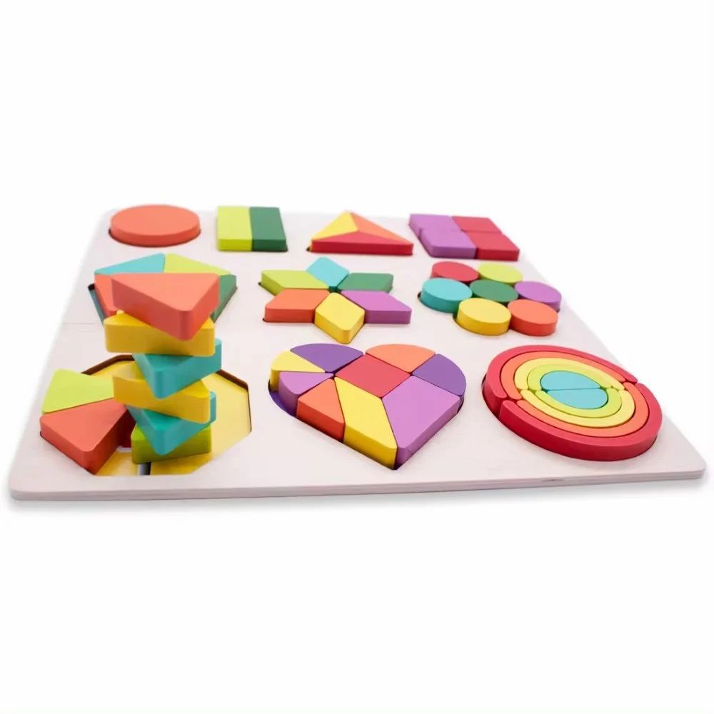Multicolor Wooden Shapes Puzzle Learning Toy, Montessori Game Educational Toys, 4-6 Yrs